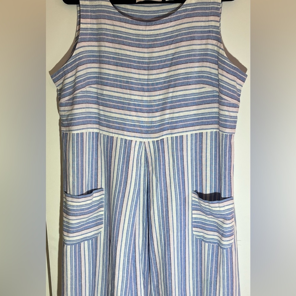 Ella Simone Linen & Rayon Striped Boho Peasant Shift Dress With Pockets X-Large - Picture 4 of 9